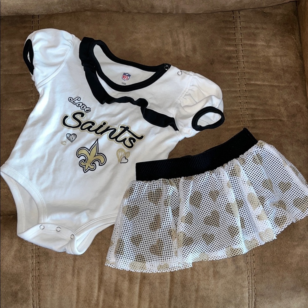 NFL Saints White and Black onesie with skirt bottom